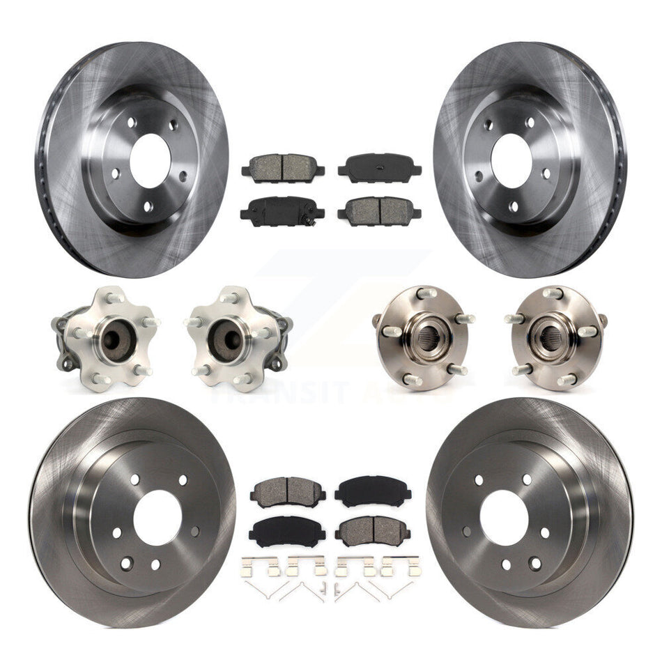 Front Rear Hub Bearings Assembly Disc Brake Rotors And Semi-Metallic Pads Kit (10Pc) For Nissan Rogue Select FWD KBB-109689