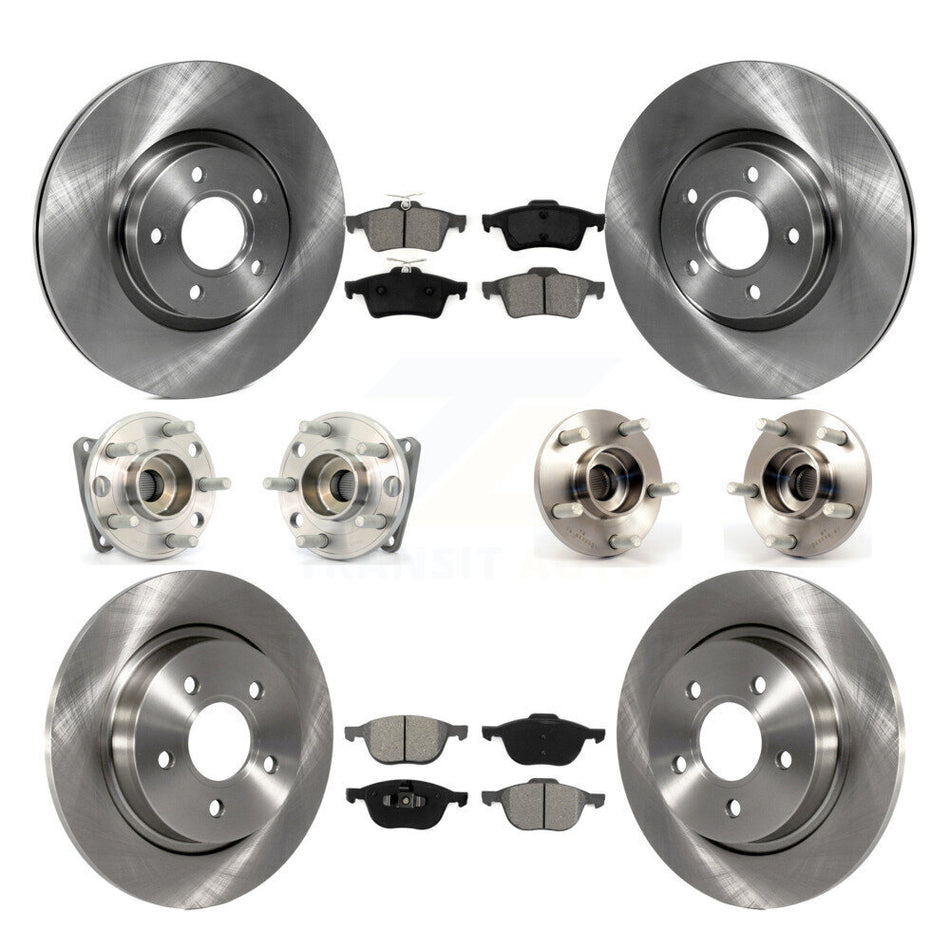 Front Rear Hub Bearings Assembly Disc Brake Rotors And Semi-Metallic Pads Kit (10Pc) For 2005-2010 Volvo S40 V50 With 300mm Diameter Rotor AWD KBB-109705