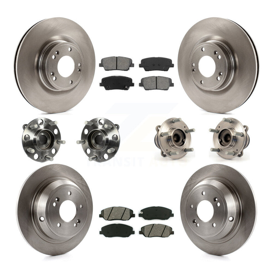 Front Rear Hub Bearings Assembly Disc Brake Rotors And Semi-Metallic Pads Kit (10Pc) For Hyundai Genesis 3.8L KBB-109708