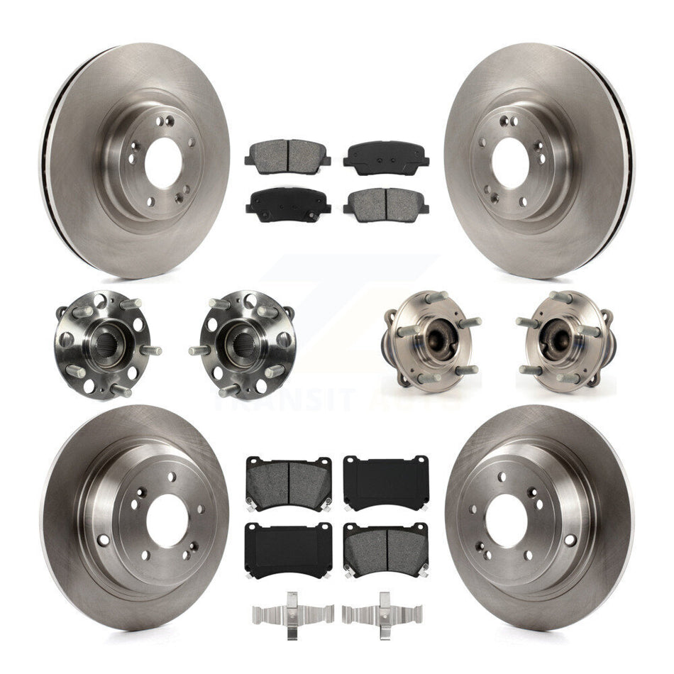 Front Rear Hub Bearings Assembly Disc Brake Rotors And Semi-Metallic Pads Kit (10Pc) For Hyundai Genesis 4.6L KBB-109711