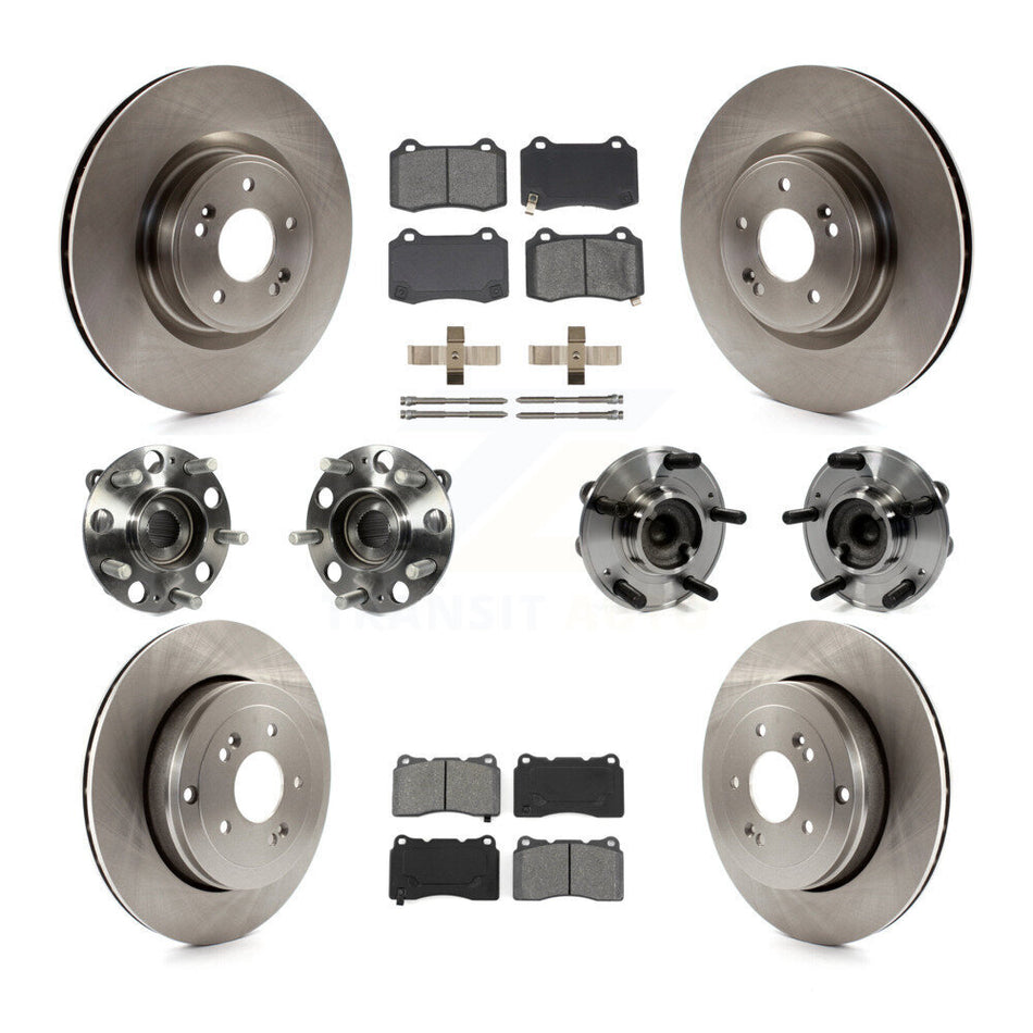 Front Rear Hub Bearings Assembly Disc Brake Rotors And Semi-Metallic Pads Kit (10Pc) For Hyundai Genesis Coupe KBB-109713