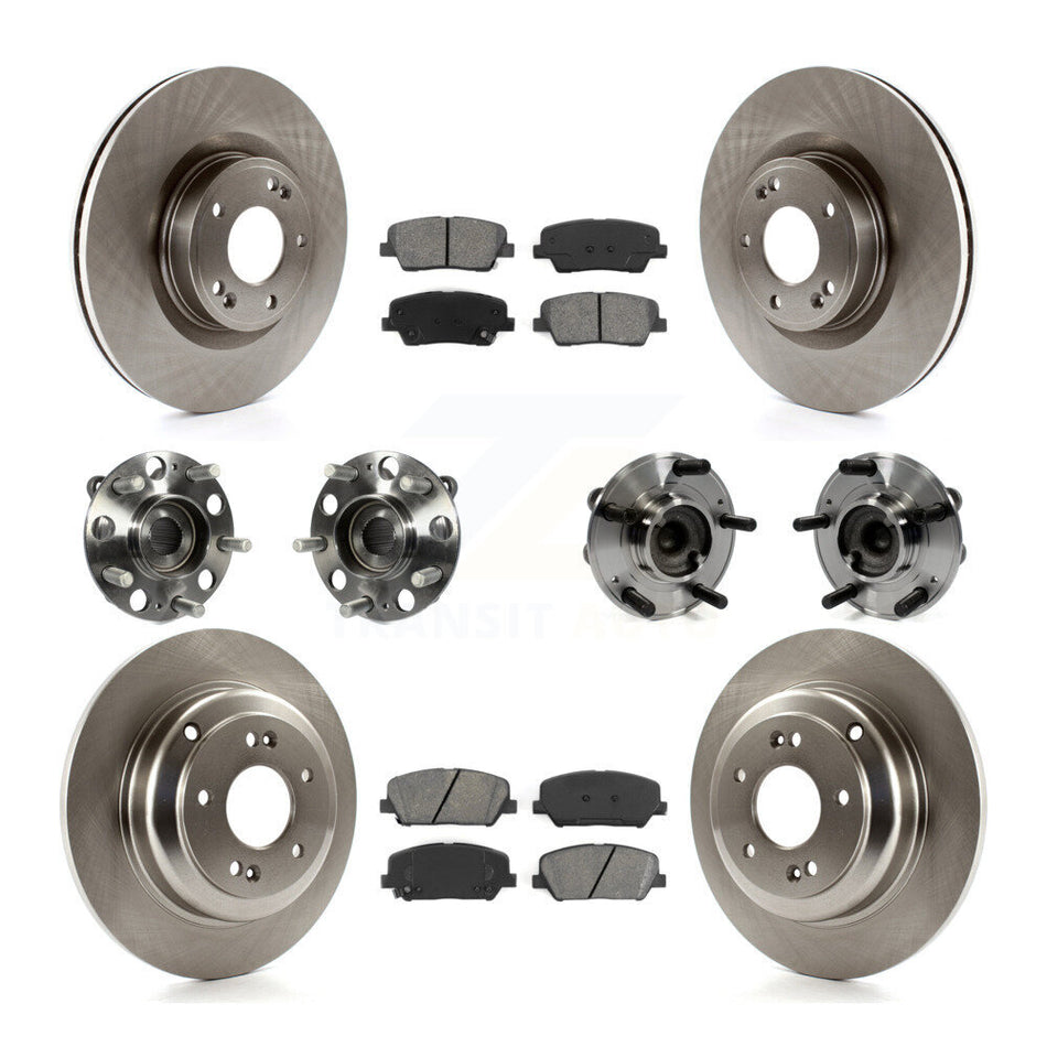 Front Rear Hub Bearings Assembly Disc Brake Rotors And Semi-Metallic Pads Kit (10Pc) For Hyundai Genesis Coupe KBB-109714