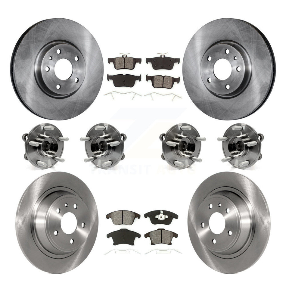 Front Rear Hub Bearings Assembly Disc Brake Rotors And Semi-Metallic Pads Kit (10Pc) For Ford Fusion KBB-109730