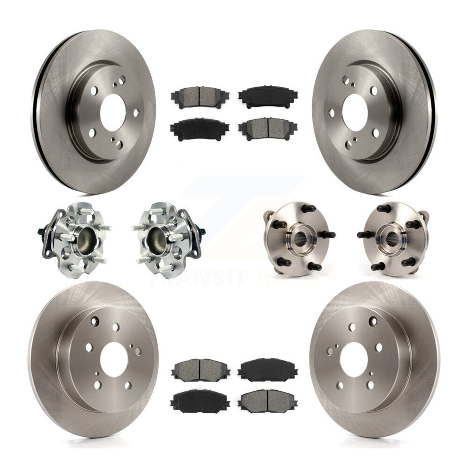 Front Rear Hub Bearings Assembly Disc Brake Rotors And Semi-Metallic Pads Kit (10Pc) For 2012-2018 Toyota Prius V KBB-109733