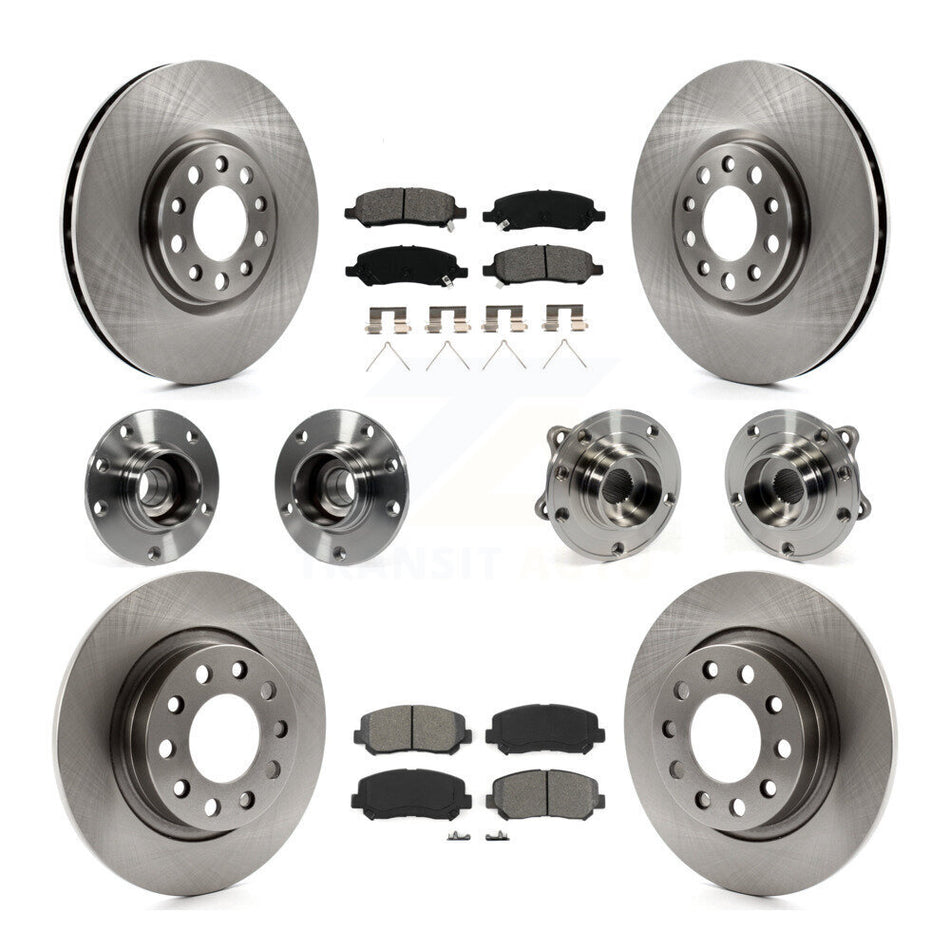 Front Rear Hub Bearings Assembly Disc Brake Rotors And Semi-Metallic Pads Kit (10Pc) For 2013-2016 Dodge Dart KBB-109734