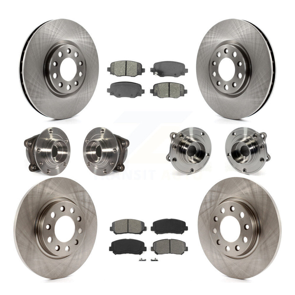 Front Rear Hub Bearings Assembly Disc Brake Rotors And Semi-Metallic Pads Kit (10Pc) For 2015-2017 Chrysler 200 AWD With 305mm Diameter Rotor KBB-109735