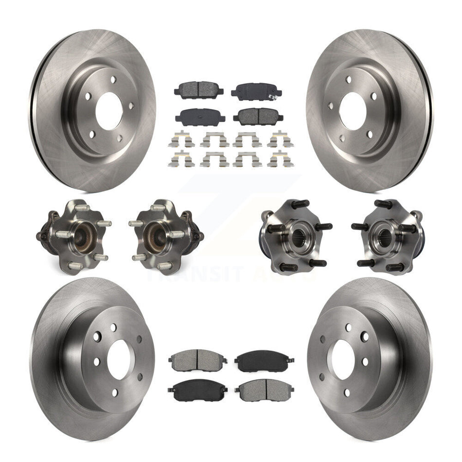 Front Rear Hub Bearings Assembly Disc Brake Rotors And Semi-Metallic Pads Kit (10Pc) For 2017-2019 Nissan Sentra Turbocharged KBB-109745