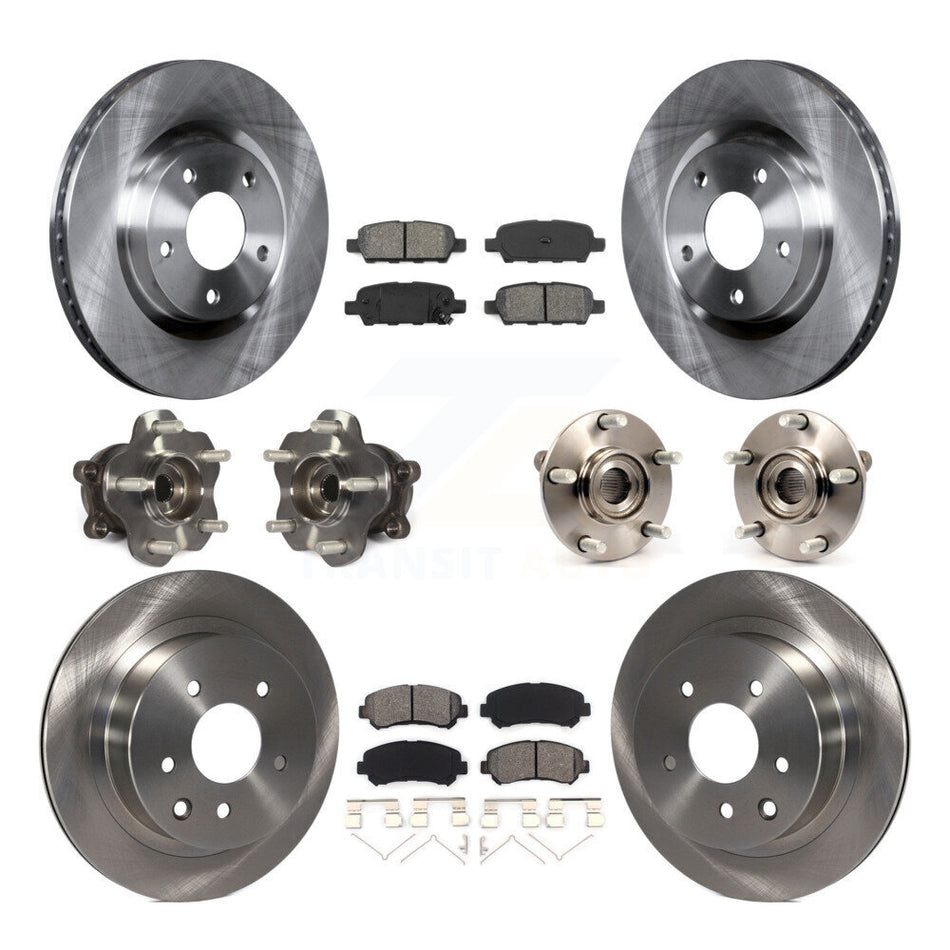 Front Rear Hub Bearings Assembly Disc Brake Rotors And Semi-Metallic Pads Kit (10Pc) For 2014-2015 Nissan Rogue Select AWD KBB-109749