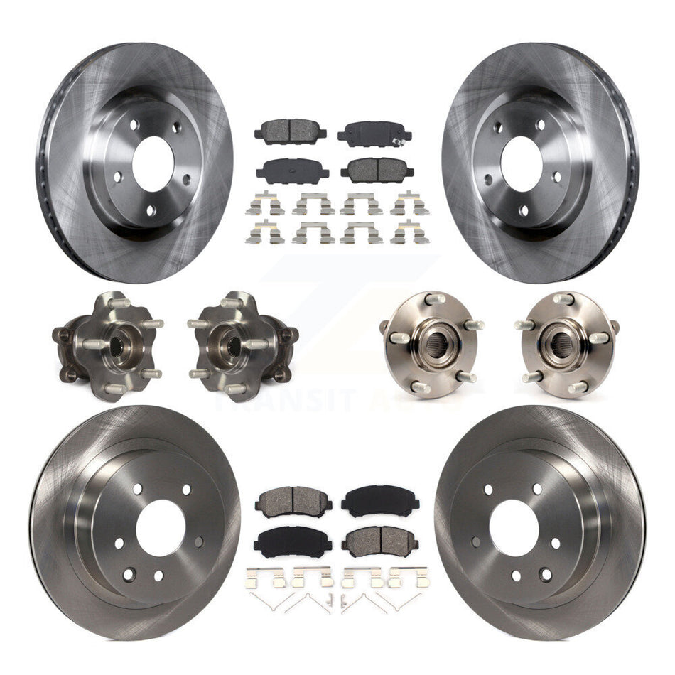 Front Rear Hub Bearings Assembly Disc Brake Rotors And Semi-Metallic Pads Kit (10Pc) For 2014-2015 Nissan Rogue Select AWD KBB-109749