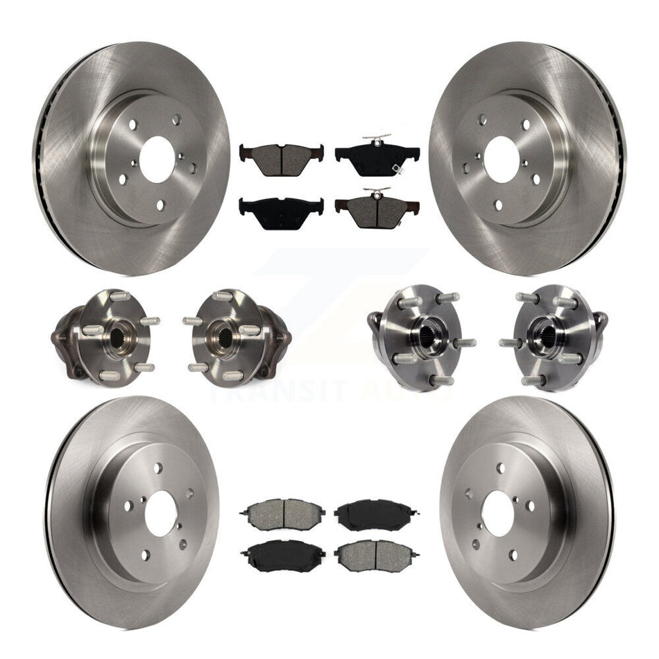 Front Rear Hub Bearings Assembly Disc Brake Rotors And Semi-Metallic Pads Kit (10Pc) For 2015 Subaru Legacy 2.5L KBB-109755