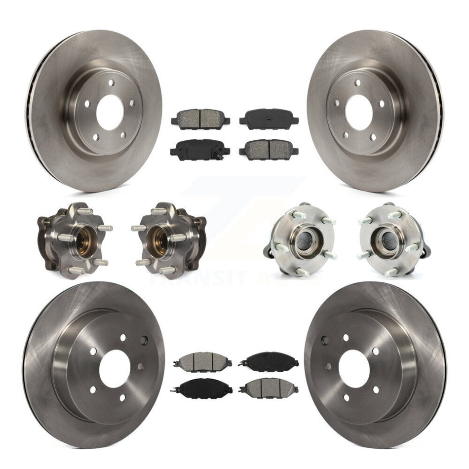 Front Rear Hub Bearings Assembly Disc Brake Rotors And Semi-Metallic Pads Kit (10Pc) For Nissan Pathfinder Murano INFINITI QX60 JX35 KBB-109758