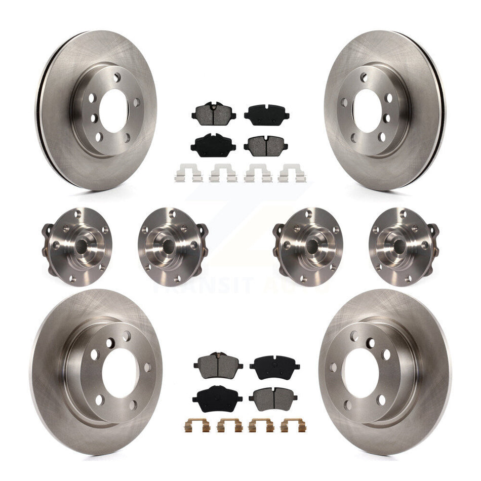 Front Rear Hub Bearings Assembly Disc Brake Rotors And Semi-Metallic Pads Kit (10Pc) For 2011 Mini Cooper Countryman AWD With 294mm Diameter Rotor KBB-109779