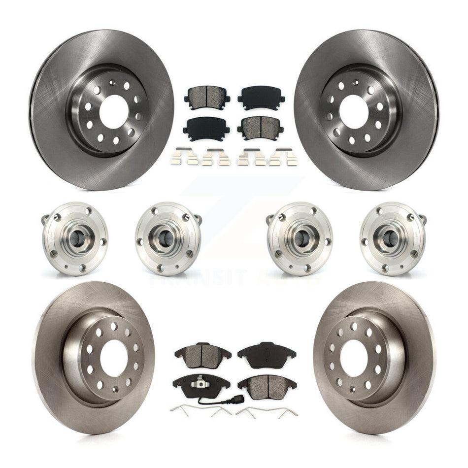 Front Rear Hub Bearings Assembly Disc Brake Rotors And Semi-Metallic Pads Kit (10Pc) For Volkswagen Passat Audi A3 Quattro KBB-109797