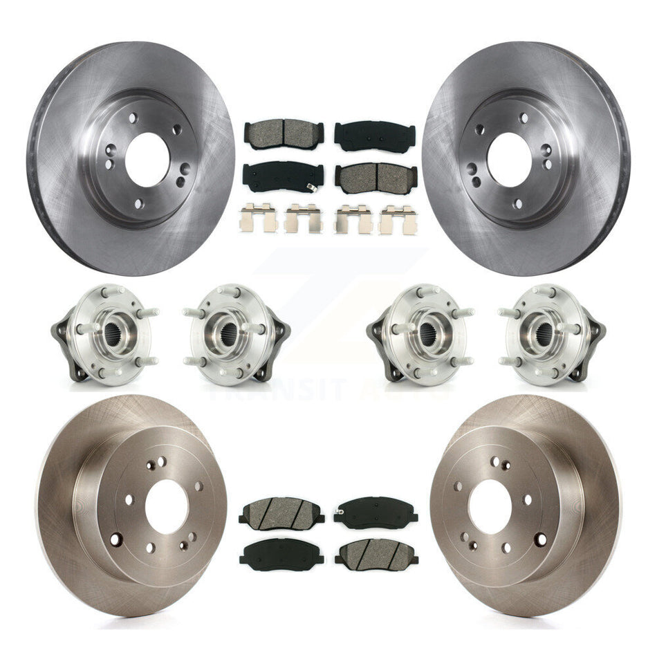 Front Rear Hub Bearings Assembly Disc Brake Rotors And Semi-Metallic Pads Kit (10Pc) For 2007-2009 Hyundai Santa Fe AWD KBB-109800