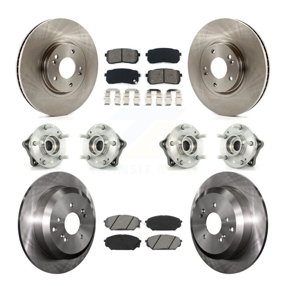 Front Rear Hub Bearings Assembly Disc Brake Rotors And Semi-Metallic Pads Kit (10Pc) For 2007-2012 Hyundai Veracruz AWD With ABS Brakes KBB-109801