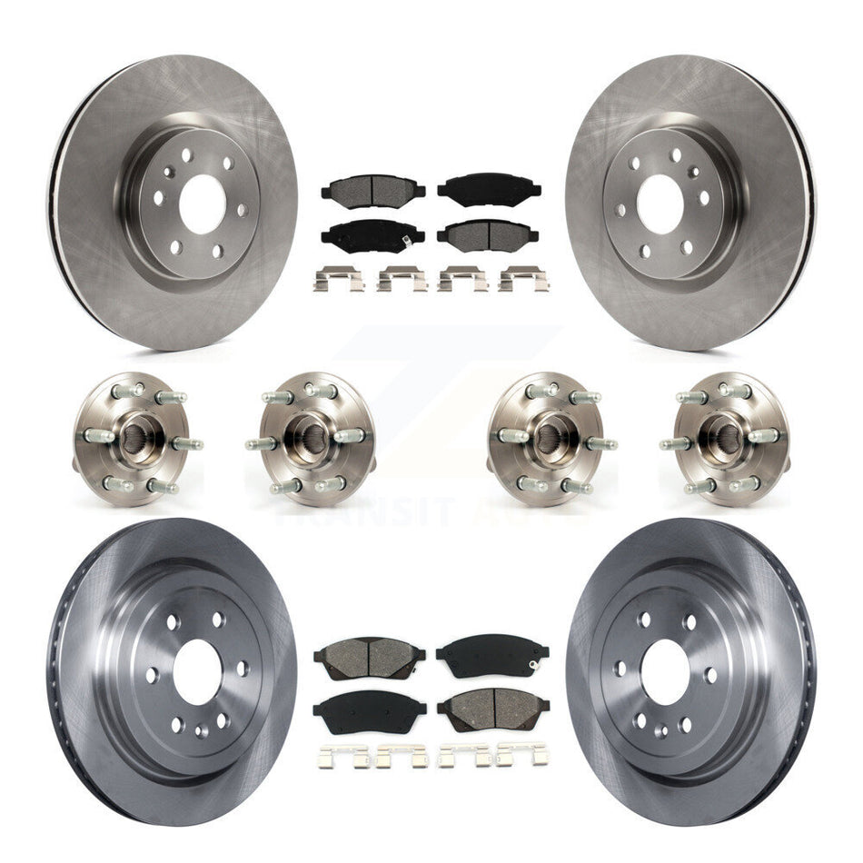 Front Rear Hub Bearings Assembly Disc Brake Rotors And Semi-Metallic Pads Kit (10Pc) For Cadillac SRX Saab 9-4X KBB-109832