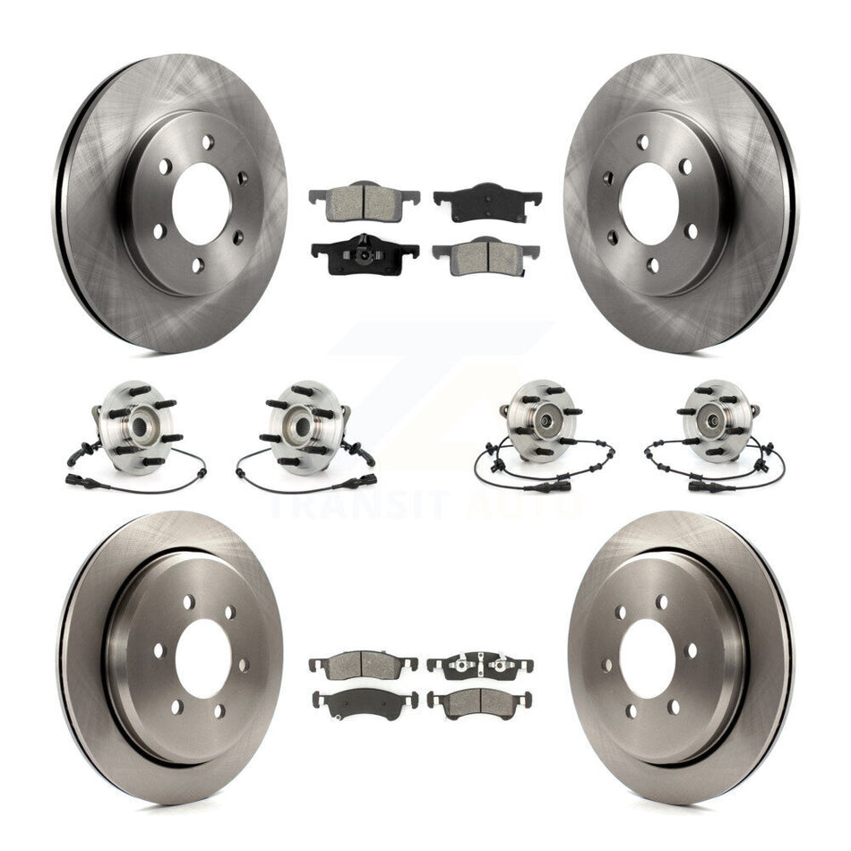 Front Rear Hub Bearings Assembly Disc Brake Rotors And Semi-Metallic Pads Kit (10Pc) For Ford Expedition Lincoln Navigator KBB-109835