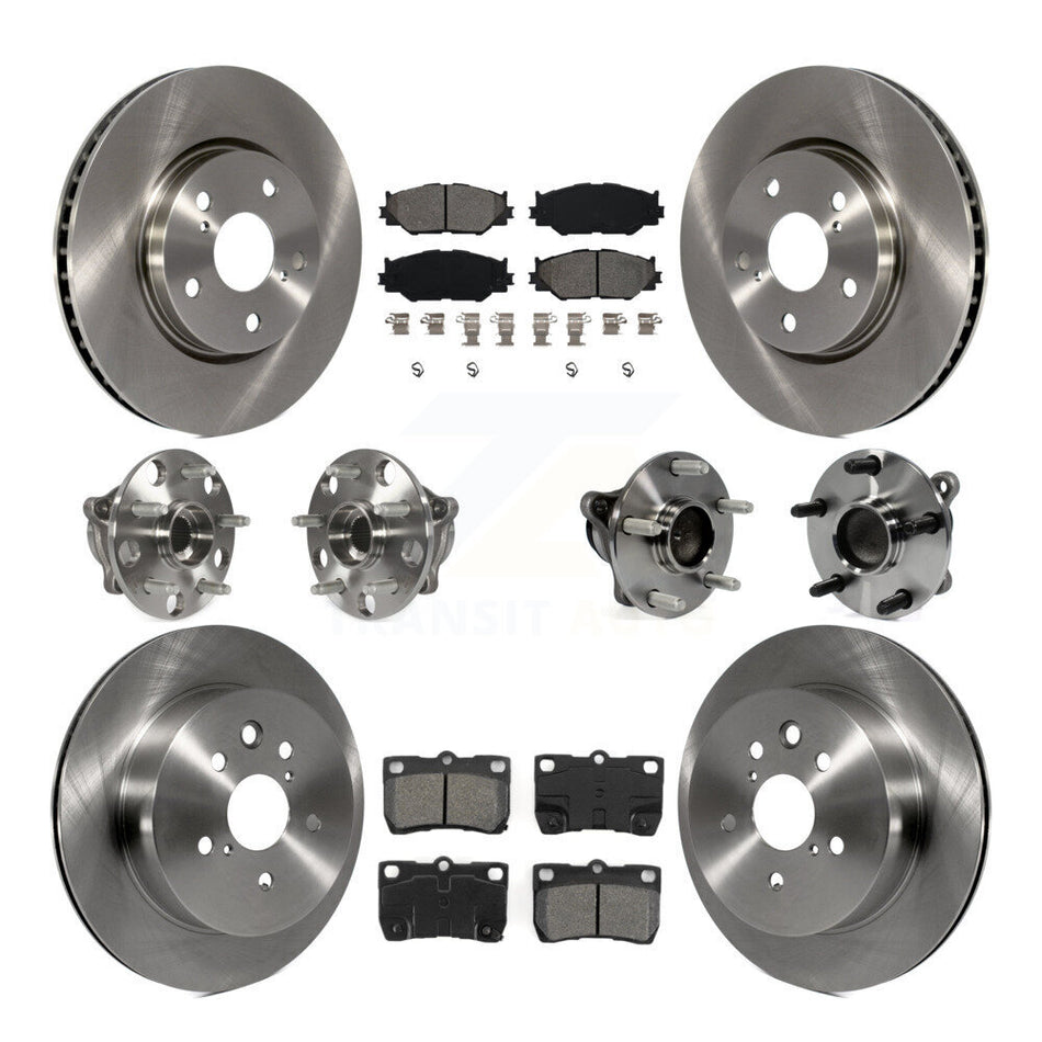 Front Rear Hub Bearings Assembly Disc Brake Rotors And Semi-Metallic Pads Kit (10Pc) For 2010-2013 Lexus IS250 C with RWD Vehicles Built Canadian Market KBB-109857