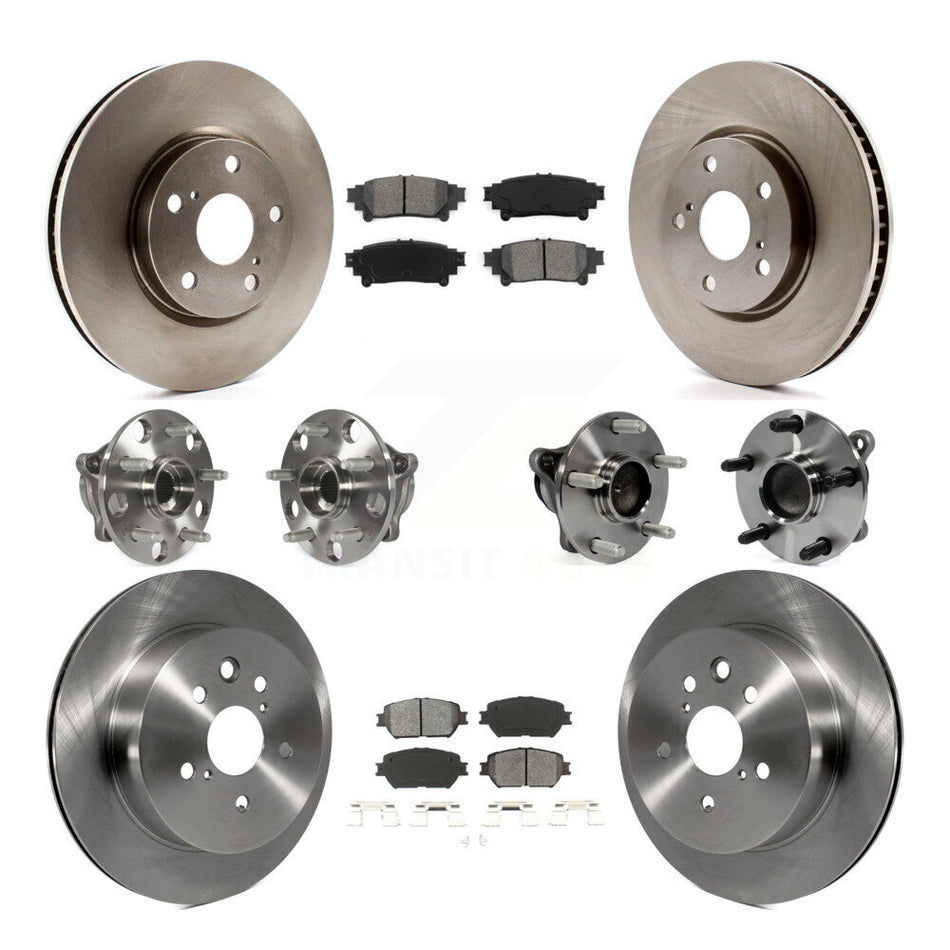 Front Rear Hub Bearings Assembly Disc Brake Rotors And Semi-Metallic Pads Kit (10Pc) For 2014 Lexus IS250 C F Sport KBB-109861