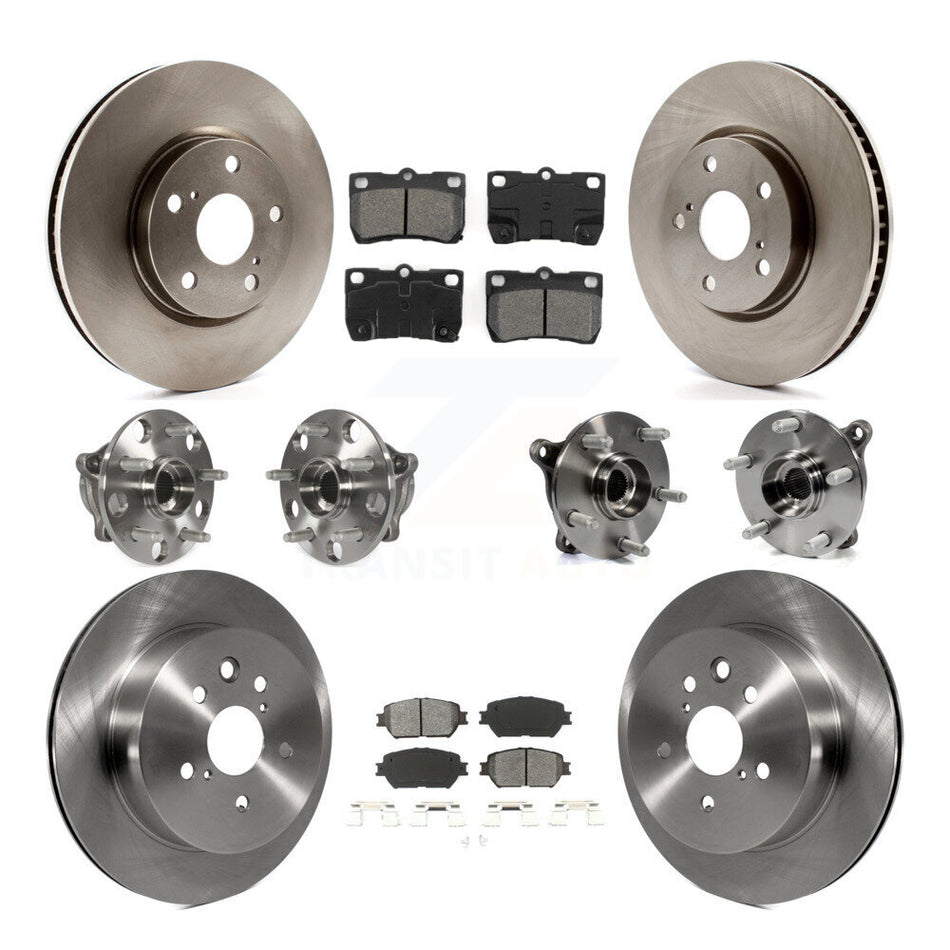 Front Rear Hub Bearings Assembly Disc Brake Rotors And Semi-Metallic Pads Kit (10Pc) For 2006 Lexus GS300 AWD KBB-109863