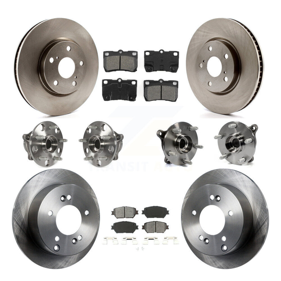 Front Rear Hub Bearings Assembly Disc Brake Rotors And Semi-Metallic Pads Kit (10Pc) For Lexus IS250 Vehicles Built USA Market KBB-109864