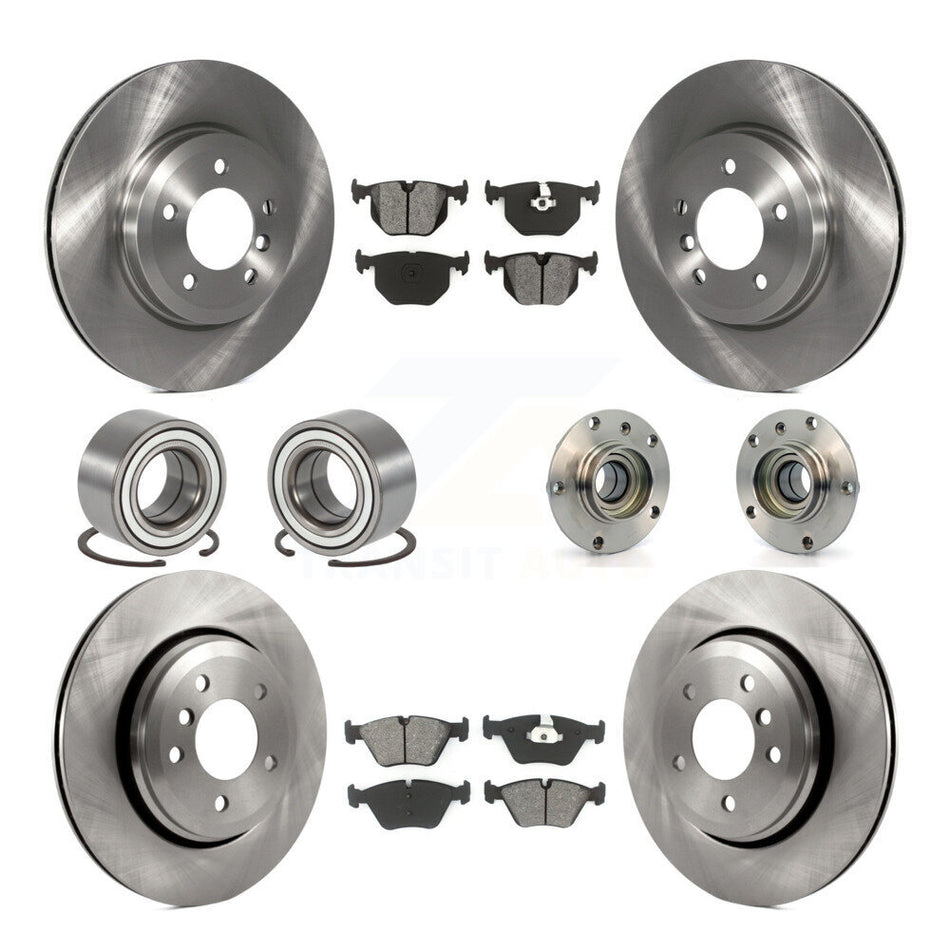Front Rear Wheel Hub Bearings Assembly Disc Brake Rotors And Semi-Metallic Pads Shoes Kit (10Pc) For 2001-2005 BMW 330Ci 330i KBB-109868