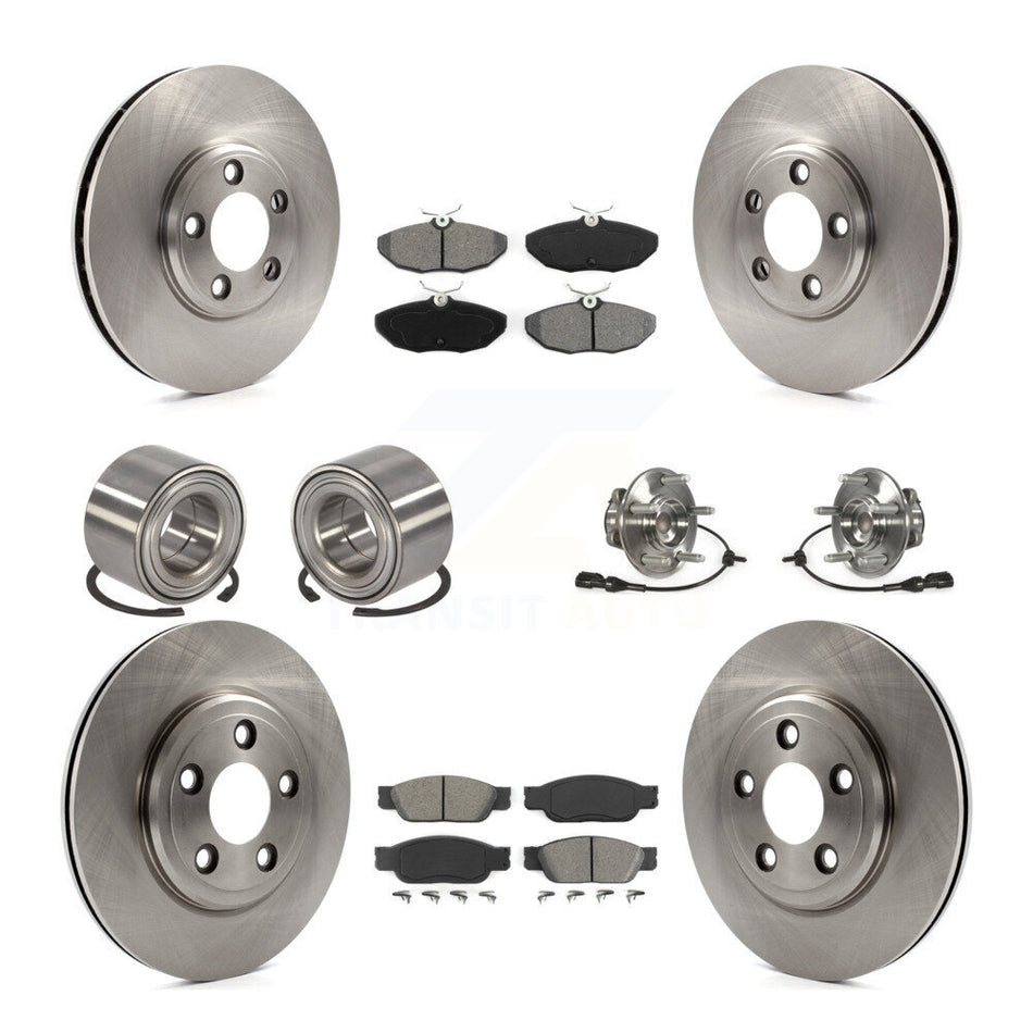 Front Rear Wheel Hub Bearings Assembly Disc Brake Rotors And Semi-Metallic Pads Shoes Kit (10Pc) For 2000-2002 Jaguar S-Type With 35.43" ABS Cord KBB-109876