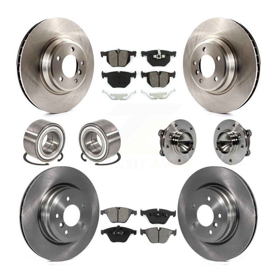 Front Rear Wheel Hub Bearings Assembly Disc Brake Rotors And Semi-Metallic Pads Shoes Kit (10Pc) For BMW 335i 335d 335is KBB-109878