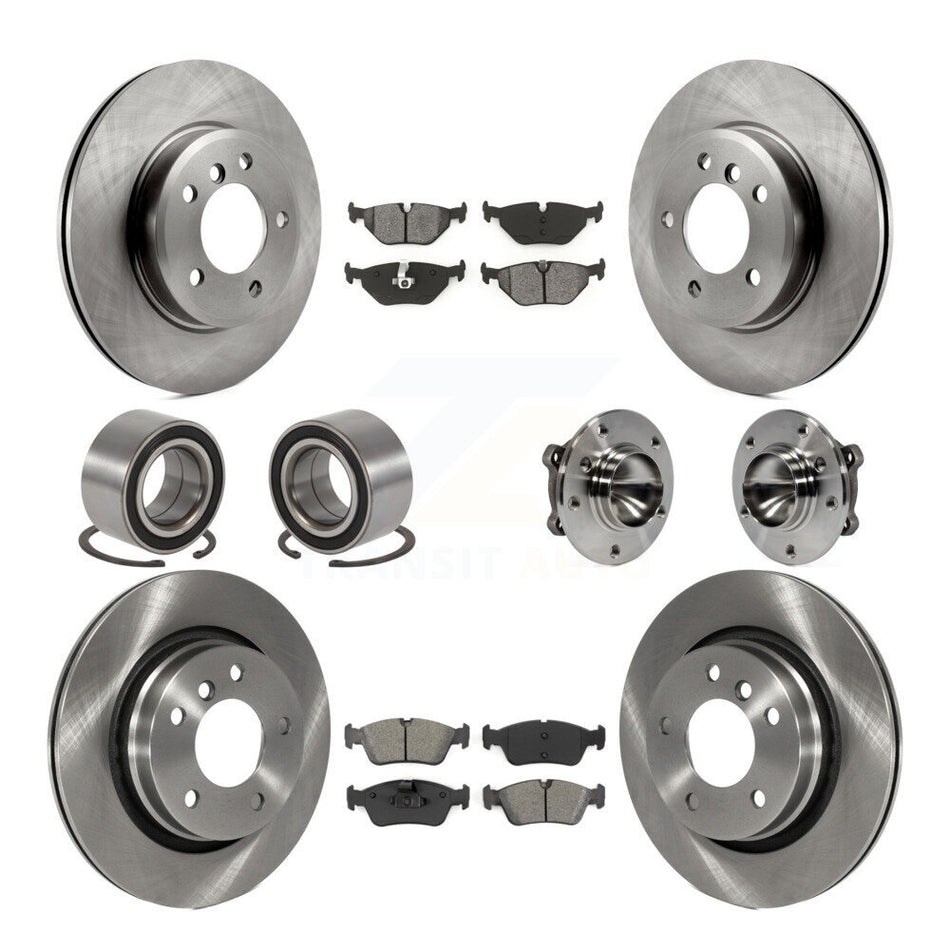 Front Rear Wheel Hub Bearings Assembly Disc Brake Rotors And Semi-Metallic Pads Shoes Kit (10Pc) For 2006 BMW 325Ci KBB-109928