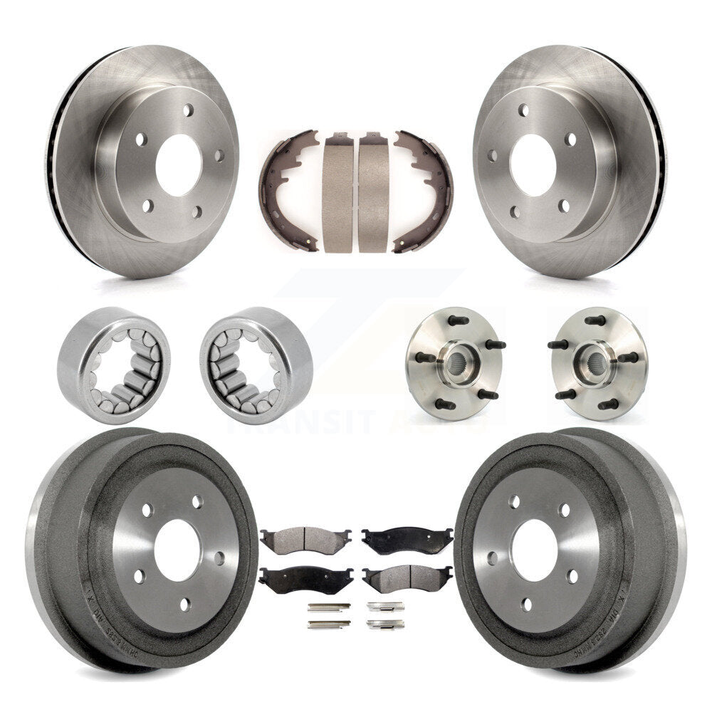 Front Rear Hub Bearings Disc Brake Rotors And Pads Shoes Kit (10Pc) For Dodge Ram 1500 KBB-110136