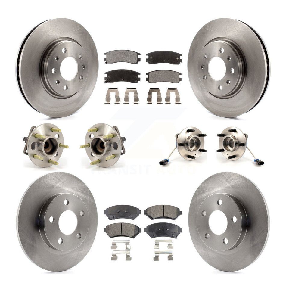 Front Rear Hub Bearings Assembly Disc Brake Rotors And Ceramic Pads Kit (10Pc) For 2003-2004 Cadillac Seville With Solid Rotor KBB-110162