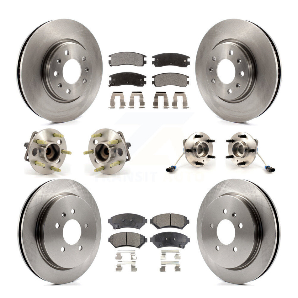 Front Rear Hub Bearings Assembly Disc Brake Rotors And Ceramic Pads Kit (10Pc) For 2003-2004 Cadillac Seville With Vented Rotor KBB-110163