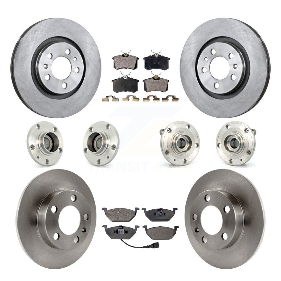 Front Rear Hub Bearing Brake Rotor And Pad Kit (10Pc) For 2007-2009 Volkswagen Jetta City KBB-110170