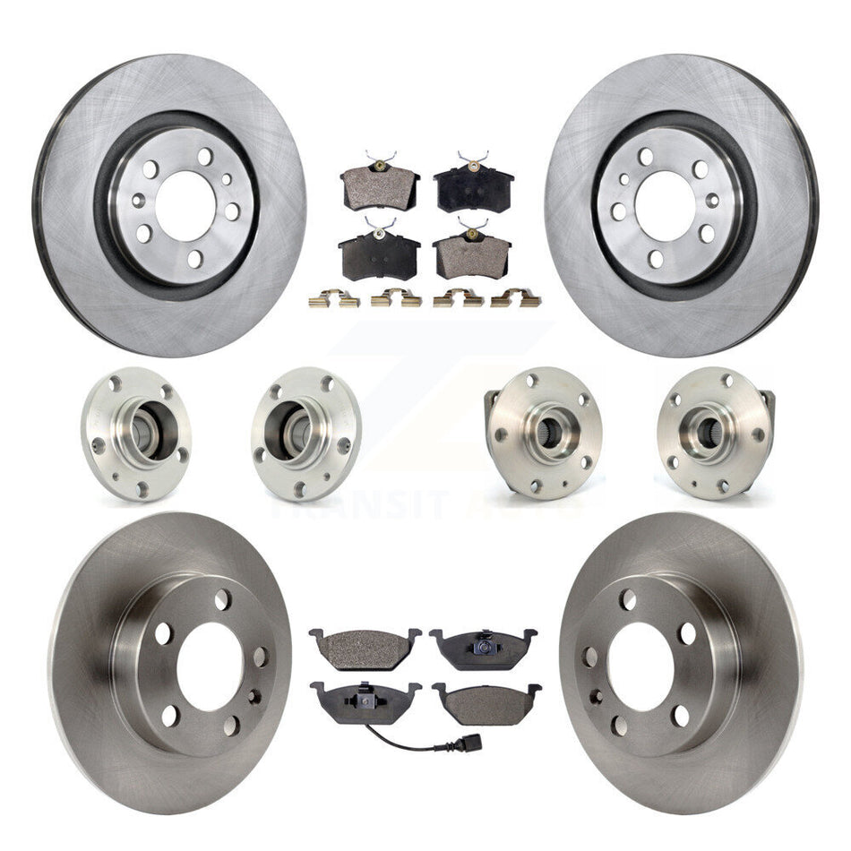 Front Rear Hub Bearings Disc Brake Rotors And Pads Kit (10Pc) For Volkswagen Golf City KBB-110171