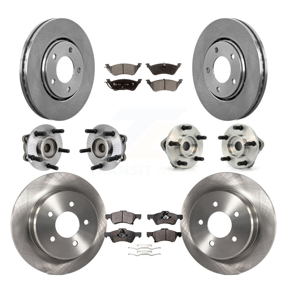Front Rear Hub Bearings Assembly Disc Brake Rotors And Ceramic Pads Kit (10Pc) For 2003-2004 Dodge Caravan Drum rear brakes with Non-ABS KBB-110194