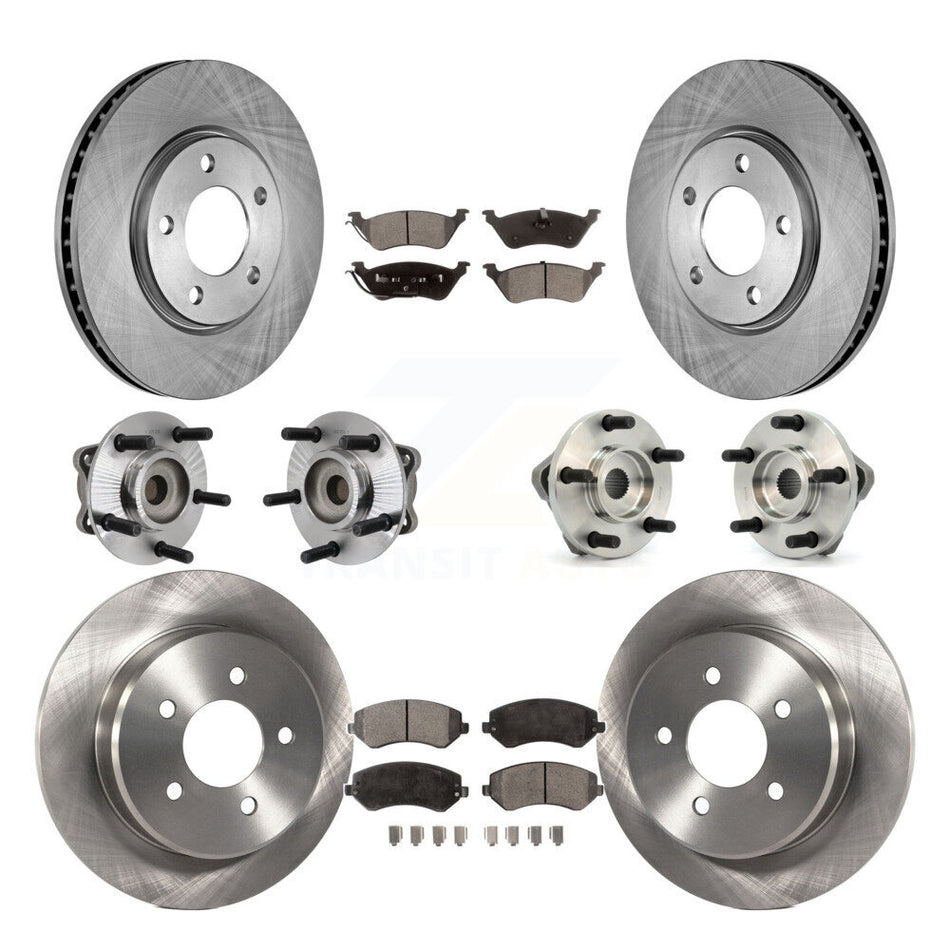 Front Rear Hub Bearings Assembly Disc Brake Rotors And Ceramic Pads Kit (10Pc) For 2003 Chrysler Voyager Drum rear brakes with Non-ABS KBB-110195