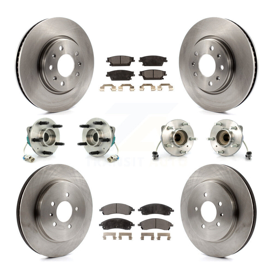Front Rear Hub Bearings Assembly Disc Brake Rotors And Ceramic Pads Kit (10Pc) For 2006-2007 Cadillac CTS Base With Sport Suspension 303mm Diameter Rotor KBB-110206