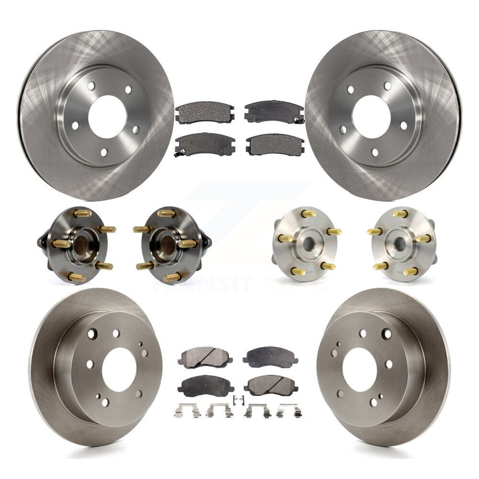 Front Rear Hub Bearings Assembly Disc Brake Rotors And Ceramic Pads Kit (10Pc) For 2004-2006 Mitsubishi Galant 2.4L with 4-Wheel ABS KBB-110232