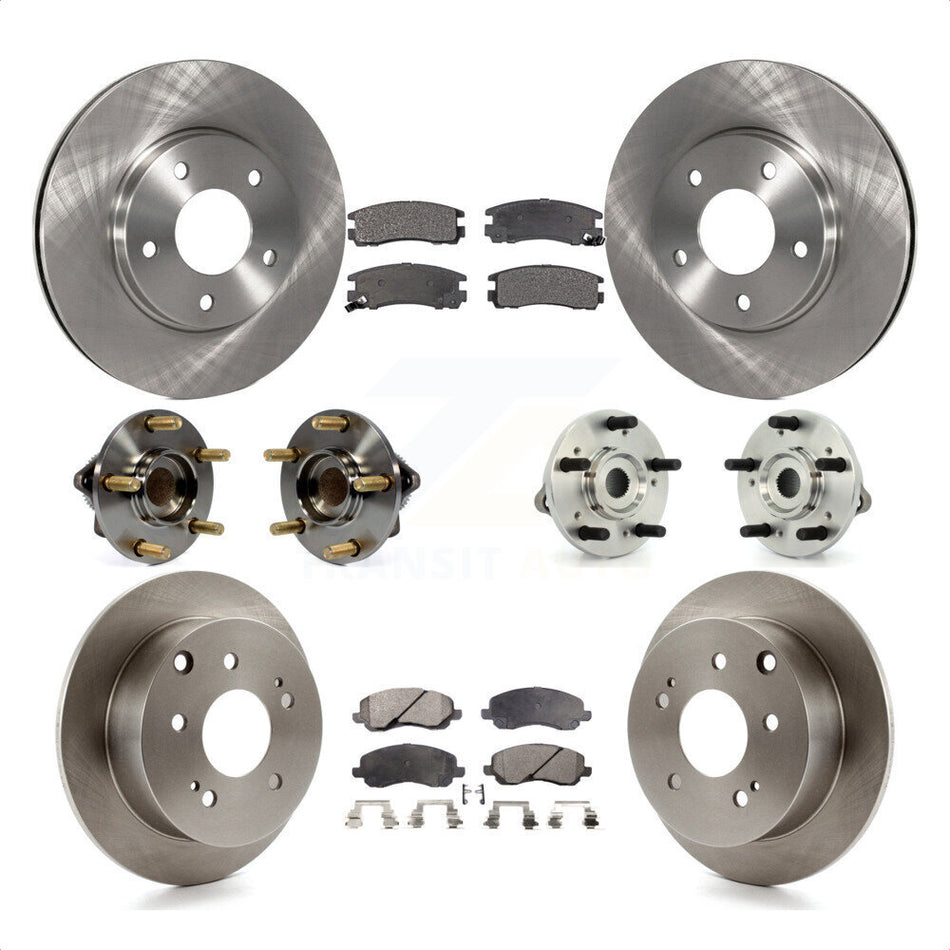 Front Rear Hub Bearing Disc Brake Rotor & Pads Kit (10Pc) For 2010-2012 Mitsubishi Galant KBB-110234