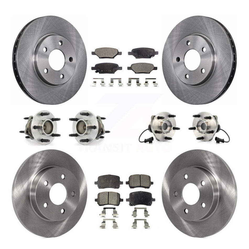 Front Rear Hub Bearings Assembly Disc Brake Rotors And Ceramic Pads Kit (10Pc) For 2004-2005 Chevrolet Malibu Drum rear brakes with 4-Wheel ABS With 276mm Diameter Rotor KBB-110239
