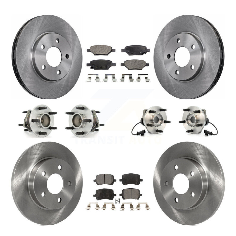 Front Rear Hub Bearings Assembly Disc Brake Rotors And Ceramic Pads Kit (10Pc) For Chevrolet Malibu Pontiac G6 With 276mm Diameter Rotor KBB-110240