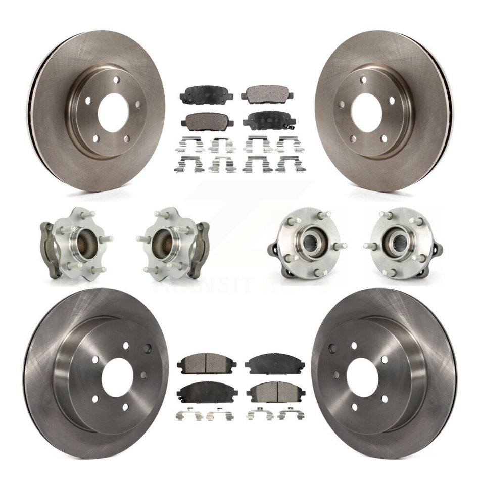Front Rear Hub Bearings Assembly Disc Brake Rotors And Ceramic Pads Kit (10Pc) For 2004-2009 Nissan Quest KBB-110244