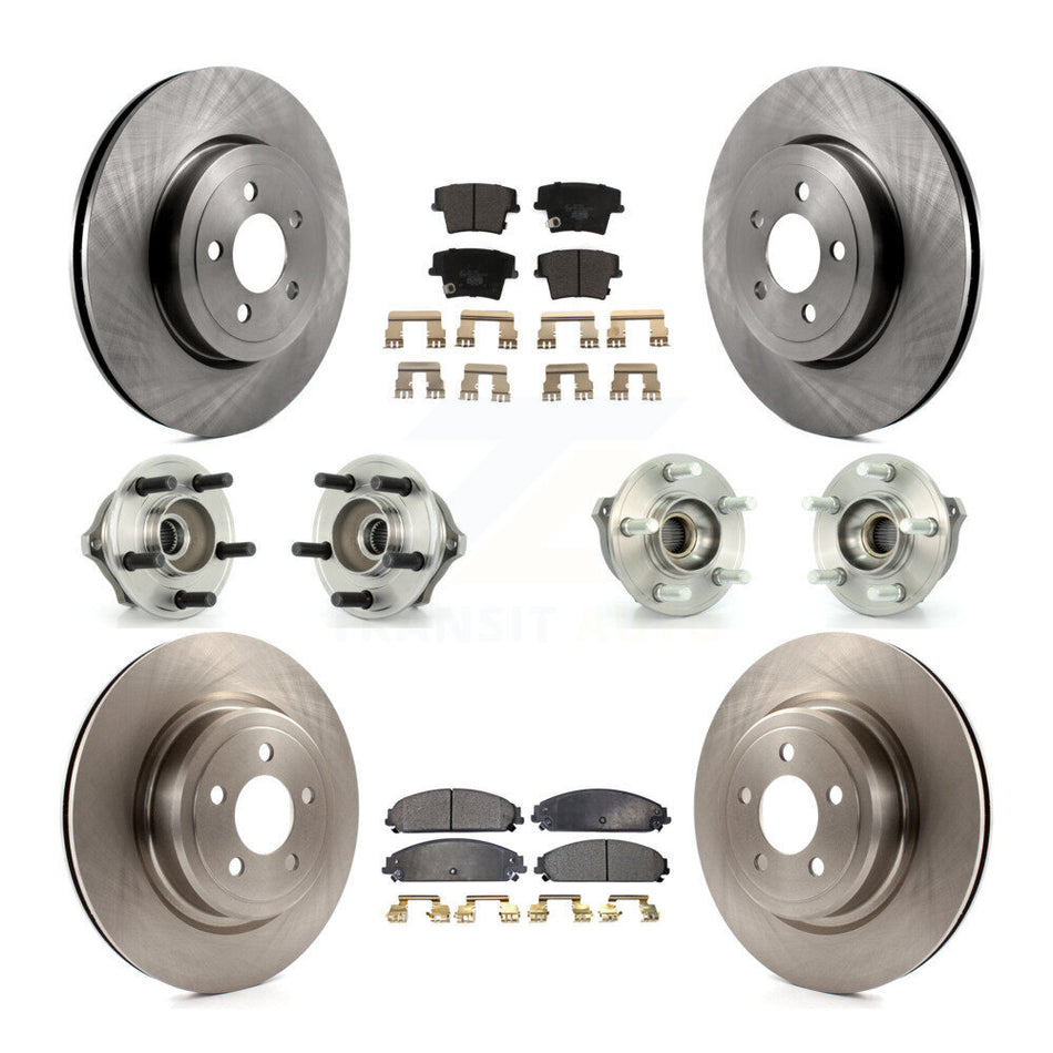 Front Rear Hub Bearings Assembly Disc Brake Rotors And Ceramic Pads Kit (10Pc) For 2007-2008 Dodge Charger AWD with 5.7L With Police Package KBB-110259