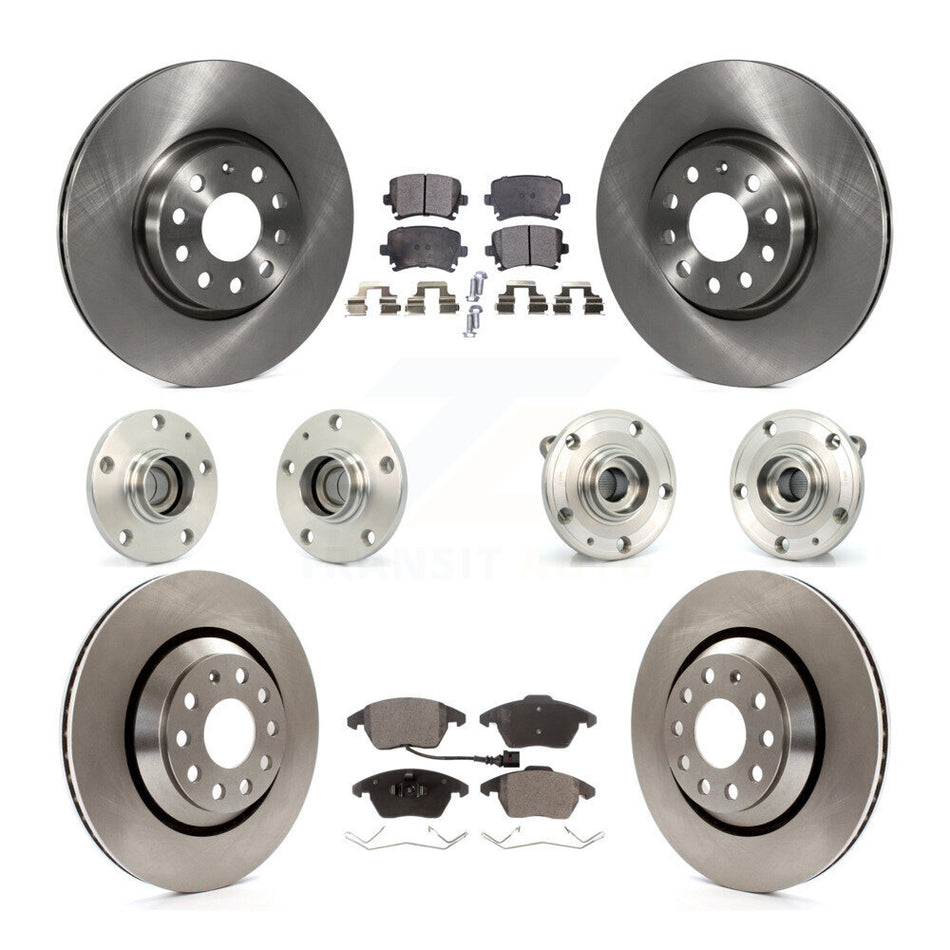 Front Rear Hub Bearings Assembly Disc Brake Rotors And Ceramic Pads Kit (10Pc) For 2009-2010 Volkswagen Passat CC FWD With 312mm Diameter Rotor KBB-110271