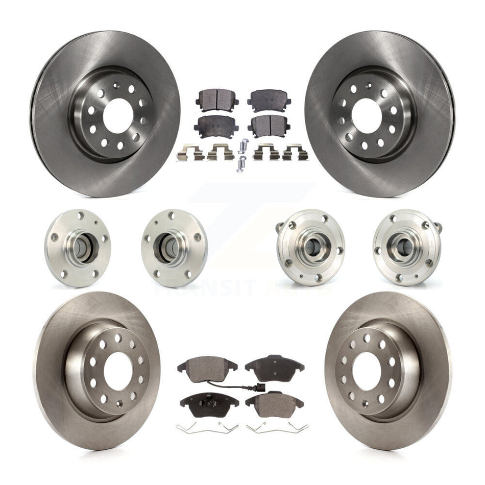 Front Rear Hub Bearings Assembly Disc Brake Rotors And Ceramic Pads Kit (10Pc) For Volkswagen CC Passat KBB-110273