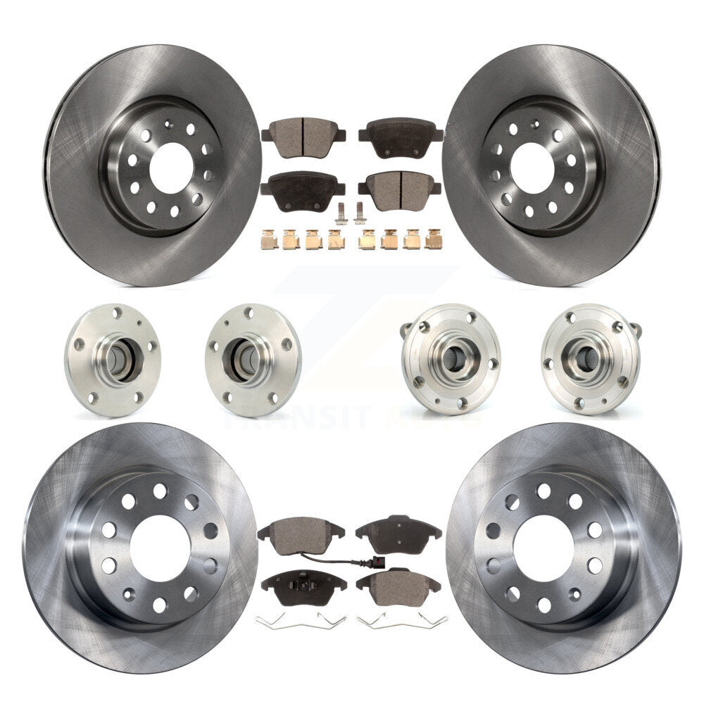 Front Rear Hub Bearing Brake Rotor And Pad Kit (10Pc) For 2017-2018 Volkswagen Jetta 2.0L KBB-110275