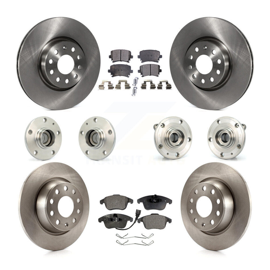 Front Rear Hub Bearings Assembly Disc Brake Rotors And Ceramic Pads Kit (10Pc) For Volkswagen Tiguan Audi Q3 KBB-110277