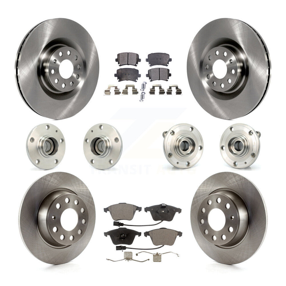 Front Rear Hub Bearings Assembly Disc Brake Rotors And Ceramic Pads Kit (10Pc) For 2006-2007 Volkswagen Passat FWD with Naturally Aspirated KBB-110284