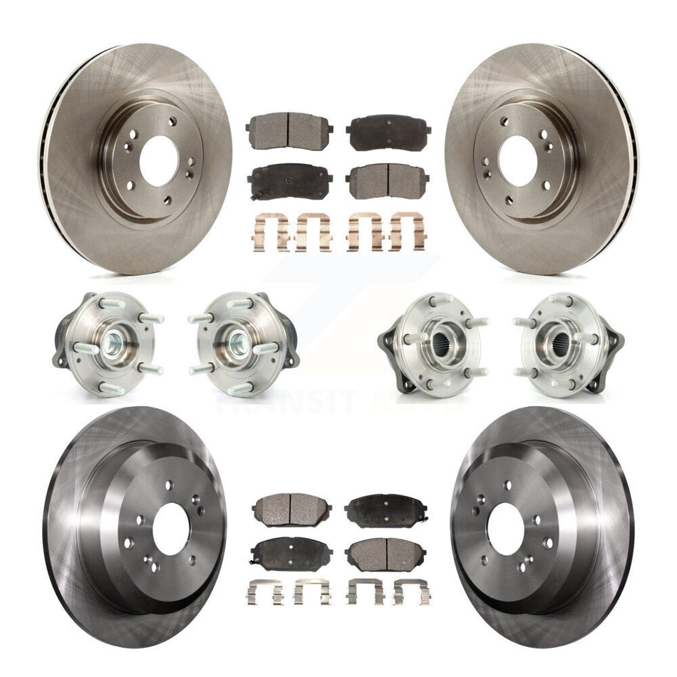 Front Rear Hub Bearings Assembly Disc Brake Rotors And Ceramic Pads Kit (10Pc) For 2007-2012 Hyundai Veracruz FWD With ABS Brakes KBB-110290