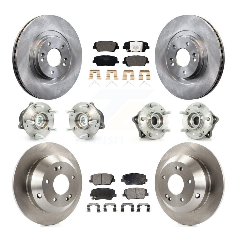 Front Rear Hub Bearing Disc Brake Rotor And Pads Kit (10Pc) For 2014-2015 Kia Sorento FWD KBB-110294